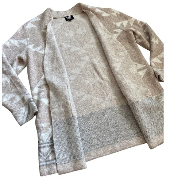 Frye The Cozy Open Front Sweater Cardigan Aztec Oatmeal Heather Combo Size XL - Picture 7 of 13